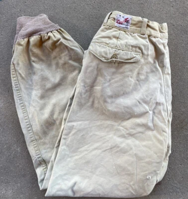 Rare Vintage 1950s Opp Tex Khaki Beige Canvas Water Resistant Work Hunting Pants - Image 1 of 4