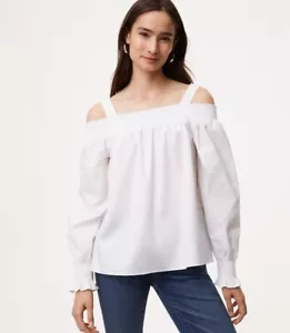 NWT LOFT White dressy strappy long sleeve off the shoulder blouse Petite - Picture 1 of 3