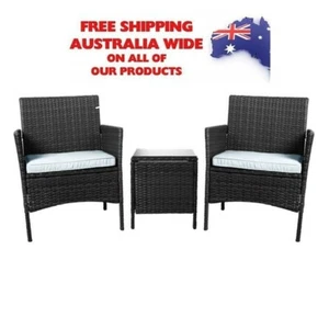 Outdoor Furniture Set Patio Garden 3 Pcs Chair Table Rattan Wicker Cushion Seat - Picture 1 of 5