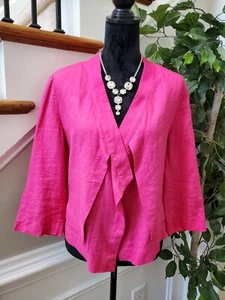 Chico's Women's Solid Pink 100% Linen Long Sleeve Casual Jacket Blazer Size 1 - Picture 1 of 12