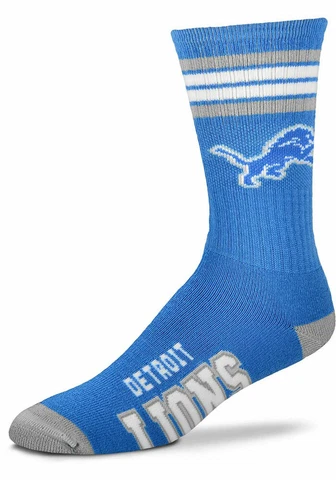 Detroit Lions Football Men's Blue & Gray 4 Stripe Deuce Crew Socks Cover