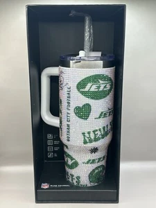 New York Jets Studded Bling Colossal Tumbler 40 oz Insulated White Brand New - Picture 1 of 4