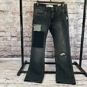 Levi's 510 Skinny Juniors Black Patch Distressed Jeans Size Regular 16 (28 x 28) - Picture 1 of 5