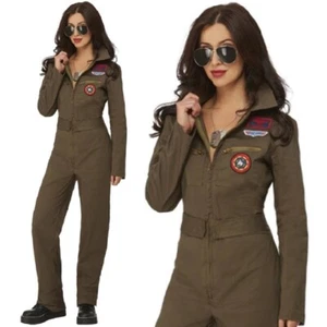 Ladies Smiffys 80s 1980s Licensed Top Gun Aviator Jumpsuit Fancy Dress Costume - Picture 1 of 9