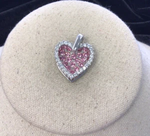 Vintage Sterling Silver 925 Two Piece Cz & Pink Crystal Heart Pendant GG373 - Picture 1 of 3