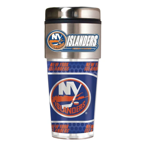 NEW YORK ISLANDERS 16 OZ STAINLESS STEEL COFFEE TRAVEL MUG WITH 3D METAL EMBLEM Cover