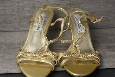 Lasonia Gold Heels Sandals Open Toe with Jewels Size 6 - Image 1 of 4
