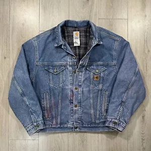 Vintage Carhartt Blanket Lined Denim Trucker Jacket Size Large J11DST - Picture 1 of 15