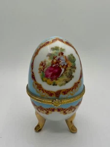 Vintage French Porcelain Egg W/ Gold Accents For Trinkets & Jewelry Excellent - Picture 1 of 6