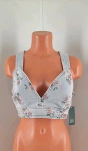 Top Halter Wild Fable Lt. Azul, Rosa Floral Denim. Talla M - Imagen 1 de 8