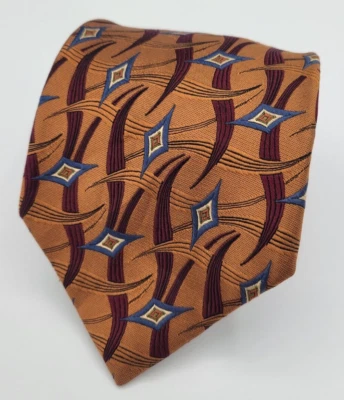 XMI Nordstrom Silk Tie Rust Copper Burgundy Blue Geometric Jacquard O117 Foto 1 de 4