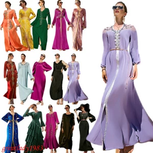 Maxi abito donna musulmano Abaya islamico moda Dubai abito caftano festa nuovo - Foto 1 di 185