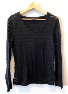 FILA Black Sheer Athletic Hooded Long Sleeve Shirt Great Condition Womens XS - Picture 1 of 6