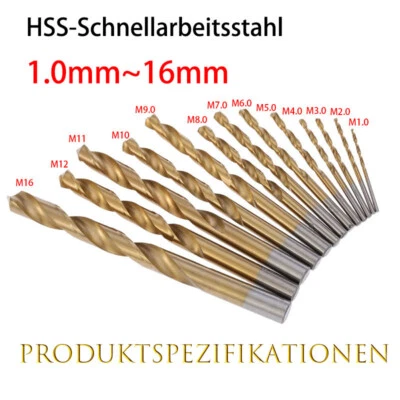 M1.0~M16 Metrische Hochgeschwindigkeitsstahl Hss Titanbeschichtete Spiralbohrer - Bild 1 von 4