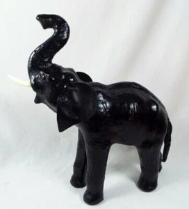 Statua statuina vintage in pelle di elefante colore nero con tronco per fortuna 12”X13” - Foto 1 di 12