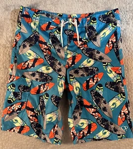 OP Ocean Pacific Boys Size XL 14 16 Blue Surfboard Print Swim Trunks - Picture 1 of 8