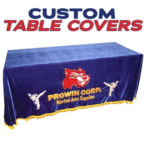 Custom Logo Table Cover, Embroidery Velvet with Tussle Tournament Tablecloth - Picture 1 of 14
