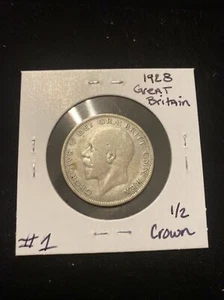 1928 great britain 1/2 crown foreign .500 silver coin world half crown #1 - Picture 1 of 19