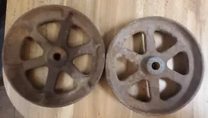 Antique 8” Factory Cart Cast Iron Wheel Set Hit Miss Engine Vintage Industrial - Picture 1 of 6