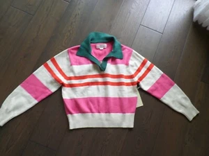 NWT  TROVATA Birds of Paradise multi color collar sweater sz S, retail $305 - Picture 1 of 8