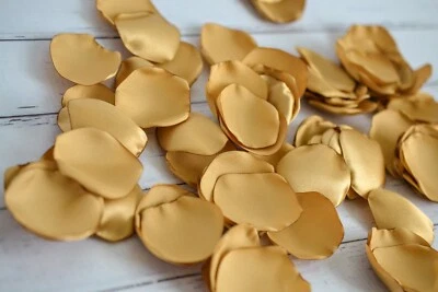 Antique gold satin rose petals, 25 count artificial flower petals - Image 1 of 3
