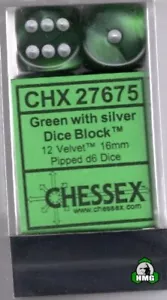 Chessex 16mm 12xd6 "Velvet" Green with silver (rare) - Bild 1 von 2