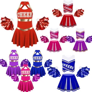 Girls Cheerleading Uniform Crop Top+Skirt Set Kids Halloween Fancy Dress AU - Picture 1 of 115