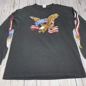 Vintage American Flag Bald Eagle Long Sleeve Shirt Mens Large Good Sports 2001 - Picture 1 of 9
