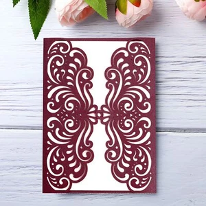 20 Pcs Laser Cut Wedding Invitations Card Pocket with Envelope for Birthday P... - Picture 1 of 9