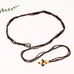 Women Tassel Belt Beaded Thin Waist Rope Retro Braided Solid Waistband Bohemian - Picture 1 of 16