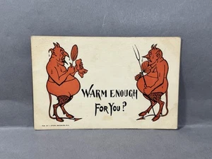 Vintage 1905 l. Stern Postcard Devil Satan Humor ~ Warm Enough For You? - Picture 1 of 4