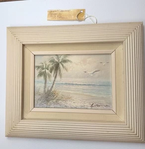 L Marcus Signed Framed Oil Painting Captiva Island Art Beach Palm Bird ~11x9.5” - Picture 1 of 14