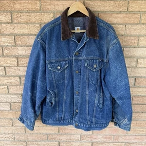 Carhartt Vintage 90s Blanket Lined Trucker Denim Jacket USA 2XL Light Distress - Picture 1 of 16