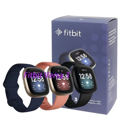 Reloj inteligente Fitbit Versa 3 monitor de ritmo cardíaco para dormir cronómetro tamaños S&L Foto 1 de 4