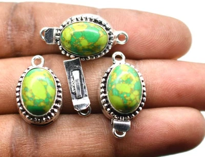 1 Pc Green Copper Turquoise Box Clasp 1 Strand Antique Silver Plated - Image 1 of 4