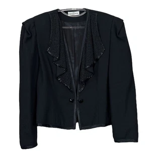 Chaqueta Blazer De Colección Celeste Cuentas Volantes Cuello Gancho Formal Noche Negra Talla 10 - Imagen 1 de 9