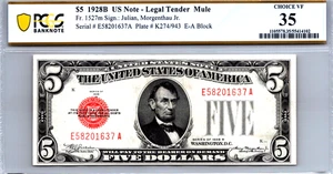 $5 1928-B Legal Tender Red Seal "MULE" PCGS 35 CVF Fr. 1527m - Picture 1 of 3