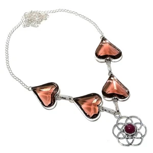 Amethyst,Ruby(Simulated) Gemstone 925 Sterling Silver Jewelry Necklace 18" n407 - Picture 1 of 2