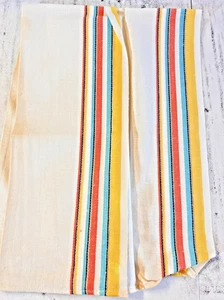 Piatto cucina vintage STARTEX corallo blu giallo oro righe cotone lino NUOVO! - Foto 1 di 3