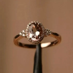 Anello regalo diamante ovale morganite creato in laboratorio 2,20 ct per lei placcato oro rosa 14 carati - Foto 1 di 8