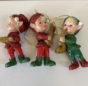 Lote De 3 Estatuillas De Plástico Duro De Colección Navidad Pixie Elfos con Instrumento Musical - Imagen 1 de 7