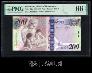 BOTSWANA 200 PULA 2009 Pick-34a PMG 66 GEM UNC EPQ S/N AA1182801 - Picture 1 of 2