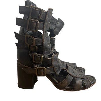 Freebird Zeus Sandals Women’s Sz 9 Brown Leather Heeled Gladiator Zip Boho - Image 1 of 4