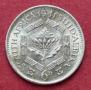1941 South Africa 6 Pence Silver Coin - Picture 1 of 2