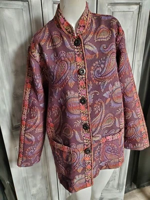 Koret L-XL vtg Tapestry Blazer Jacket Colorful Pink 80s 90s Retro Paisley Floral - Image 1 of 4