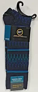 GOLDTOE Abito Fashion Crew Calze da uomo (scarpe) taglia 6-12 nero con verde acqua e blu - Foto 1 di 1