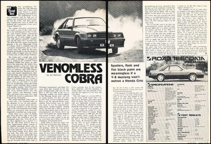 1980 Ford Mustang Cobra Original Review Report Print Car Article K119 Foto 1 de 1