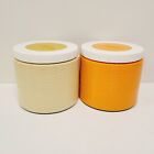 2 VTG King Seeley Thermos 6oz capacity #1155 orange yellow gold Soup Containers