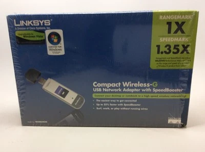 Adaptador de red USB Linksys Cisco compacto inalámbrico-g con amplificador de velocidad Foto 1 de 2