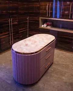 Crystal Rose Quartz Console Table, Quartz Kitchen & Vanity Countertop Decor Art - Picture 1 of 10